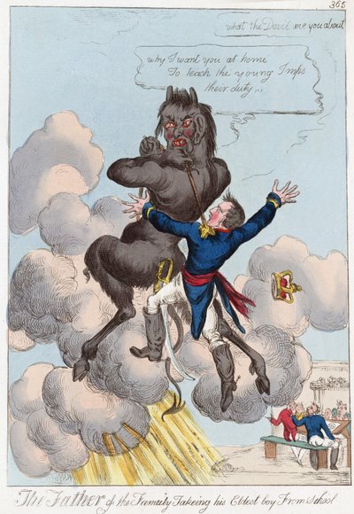 Der Vater der Familie holt seinen ältesten Sohn von der Schule ab, veröffentlicht 1814 von English School